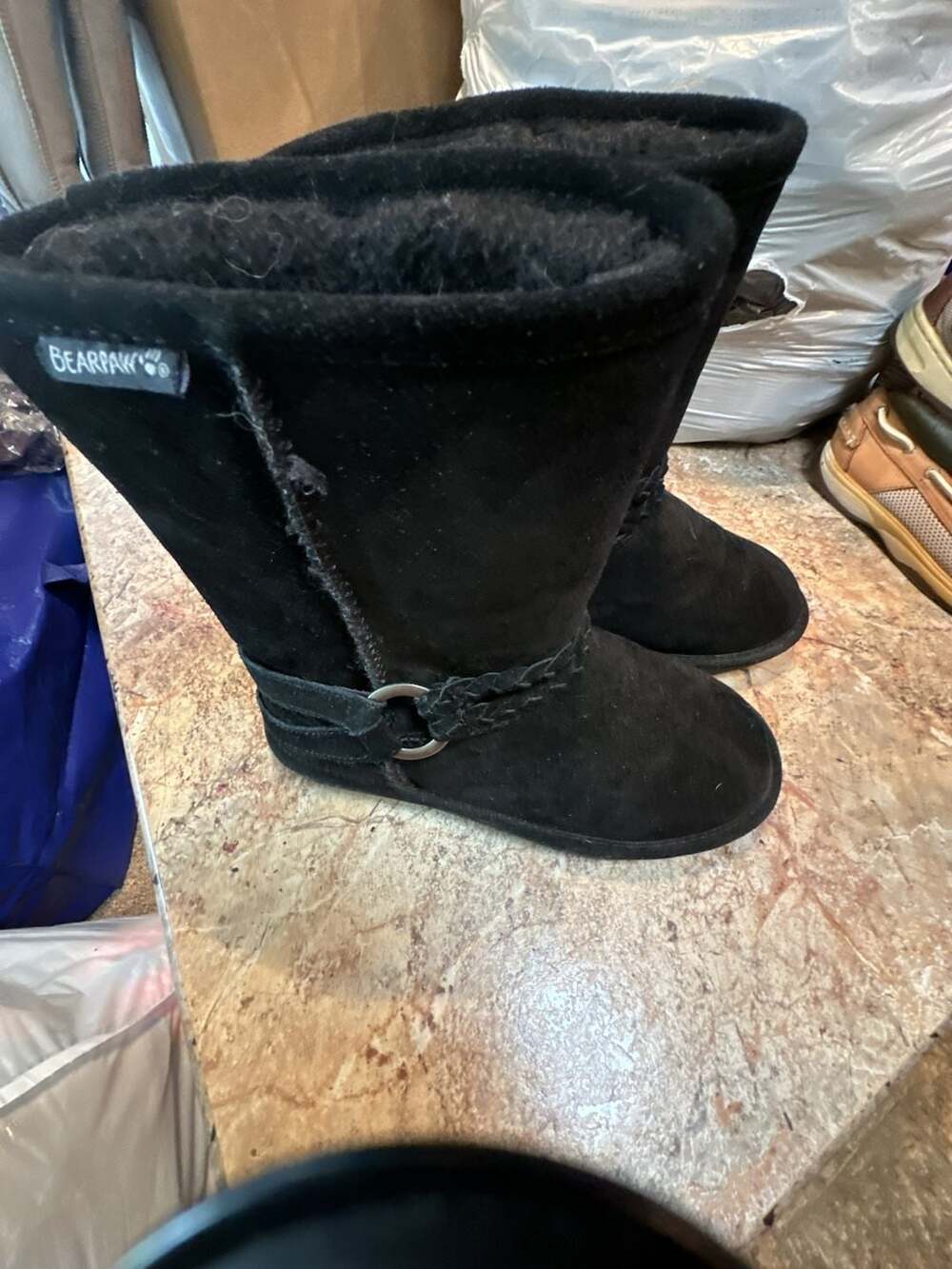 Bearpaw Adele Women's Black Suede Braided Strap Mid-Calf Winter Boots
